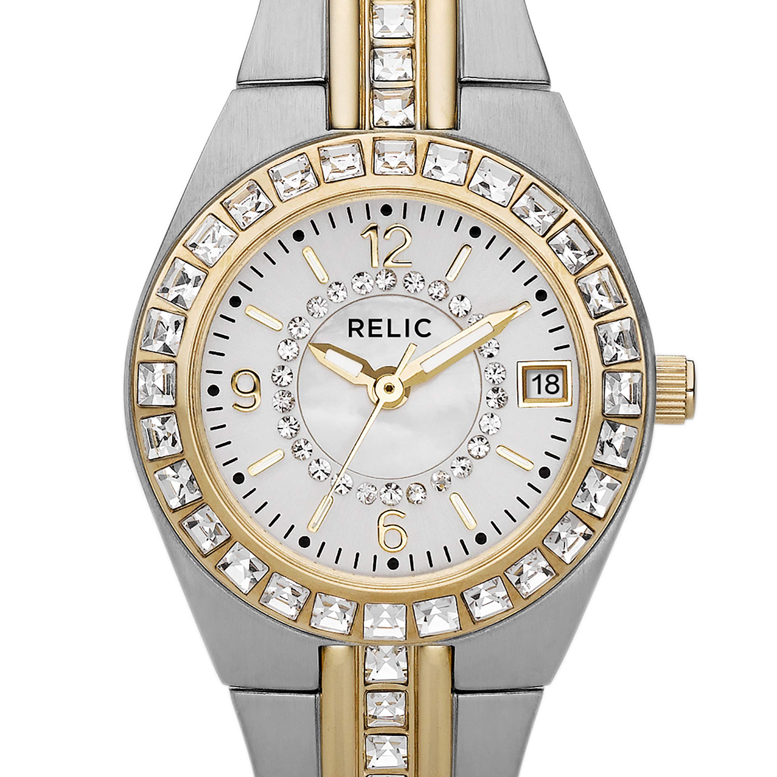 Relic by Fossil Women's Queen's Court Three-Hand Date Silver and Gold Two-Tone Stainless Steel Bracelet Dress Watch (Model: ZR11