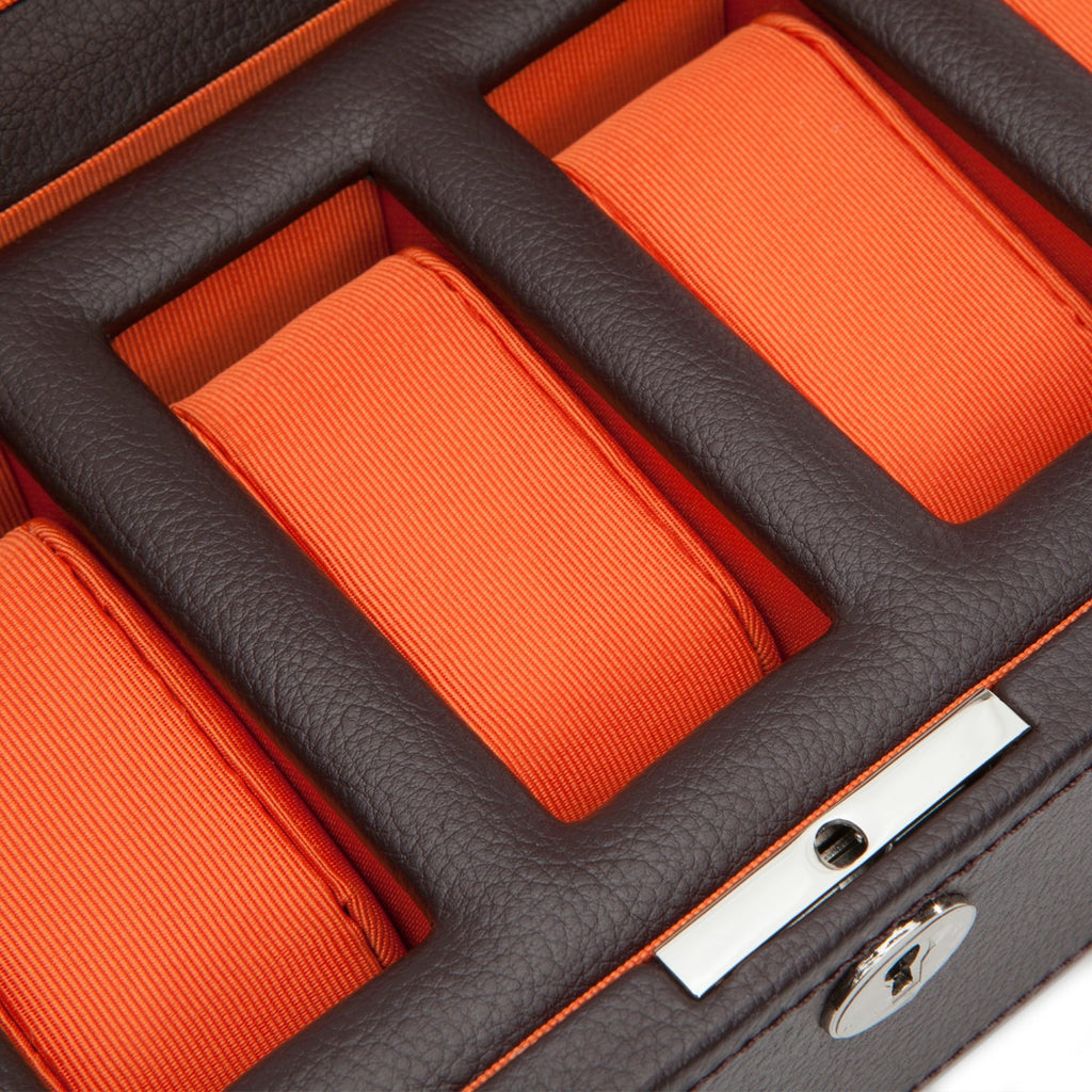 WOLF Windsor 5-Piece Watch Box, Brown/Orange - Features Five Watch Compartments & Vegan Leather Exterior