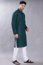 Divisive MenS Embroidered Cotton Blend Only Slim Fit Kurta (Dkrt384_Xxl_Dark Green)