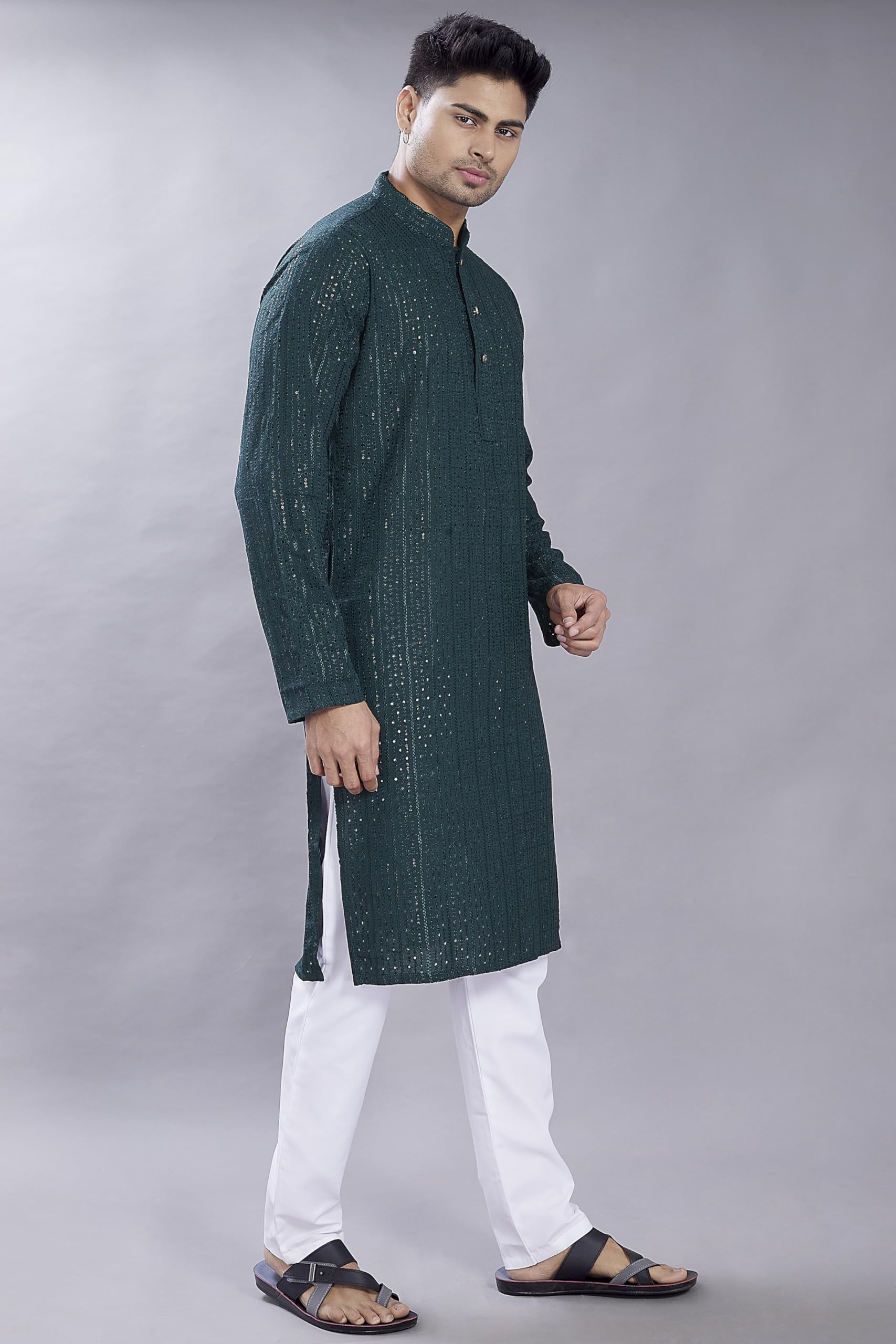 Divisive MenS Embroidered Cotton Blend Only Slim Fit Kurta (Dkrt384_Xxl_Dark Green)