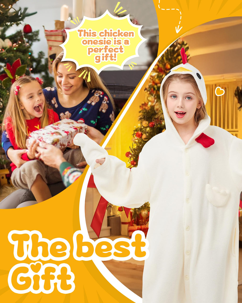CANASOUR Unisex Halloween Kids Chicken Onesie For 10-12 Years Girls Costume Party Cosplay Pyjamas (Height 56-59    10 Years,Chic