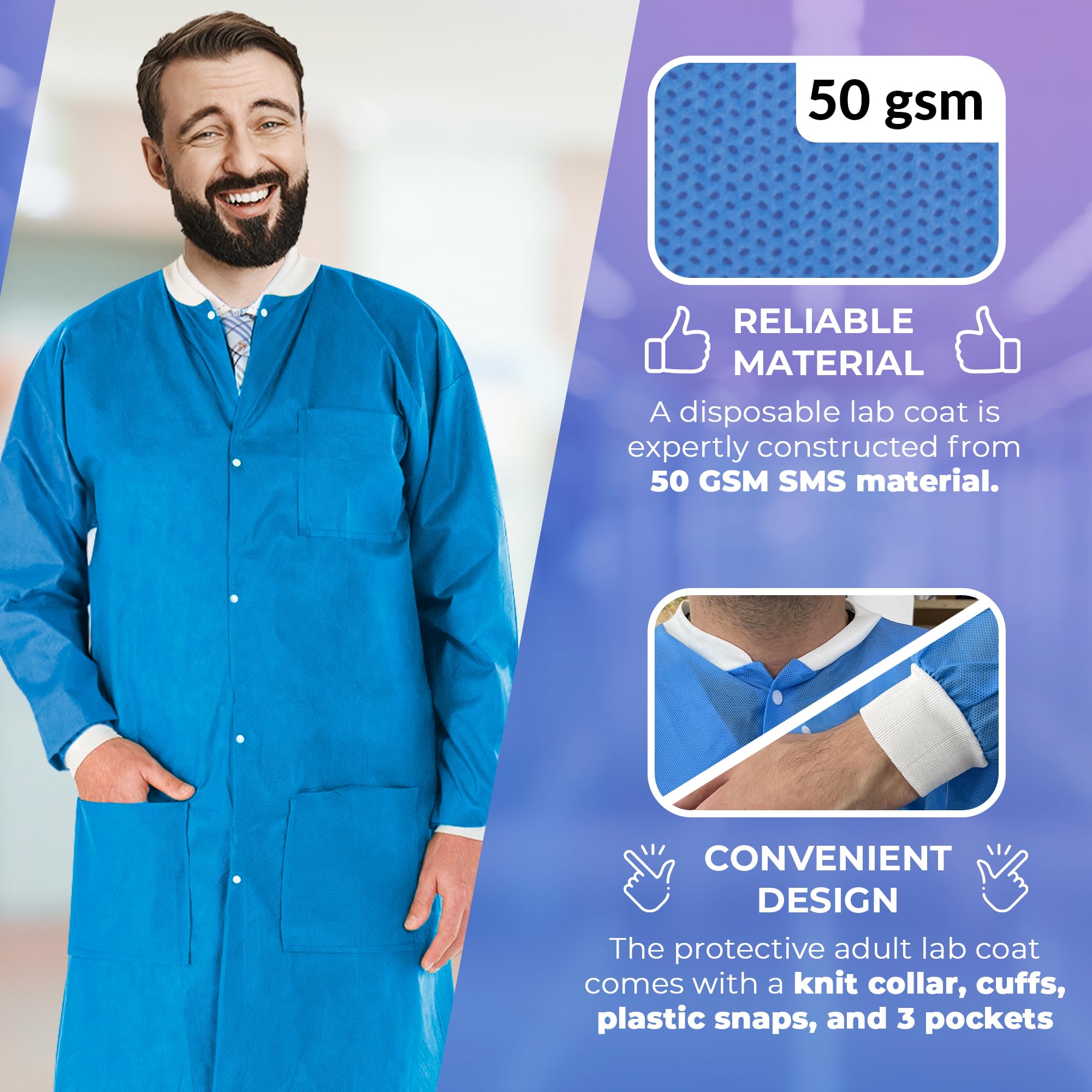 AMZ Medical Supply Disposable Lab coats for Adults Small, Blue SMS Medical PPE Disposable clothing 100 Pack, Waterproof Lab coat