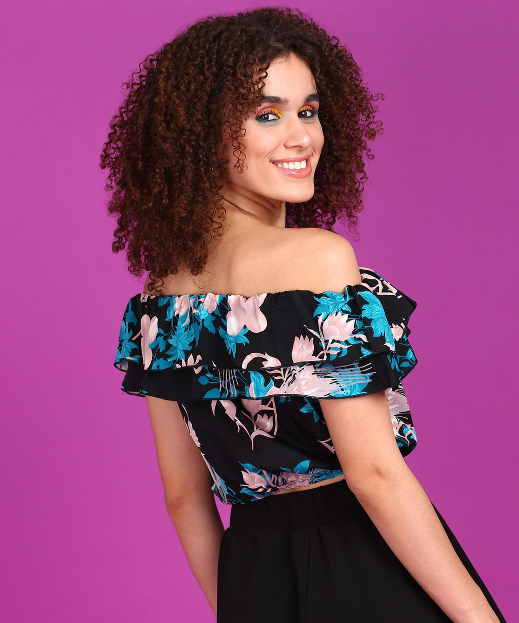 POPWINGS Casual Off-Shoulder Crop Top for Women| Printed Crop Top for Women | Off-Shoulder Crop Top for Women Stylish | Women To