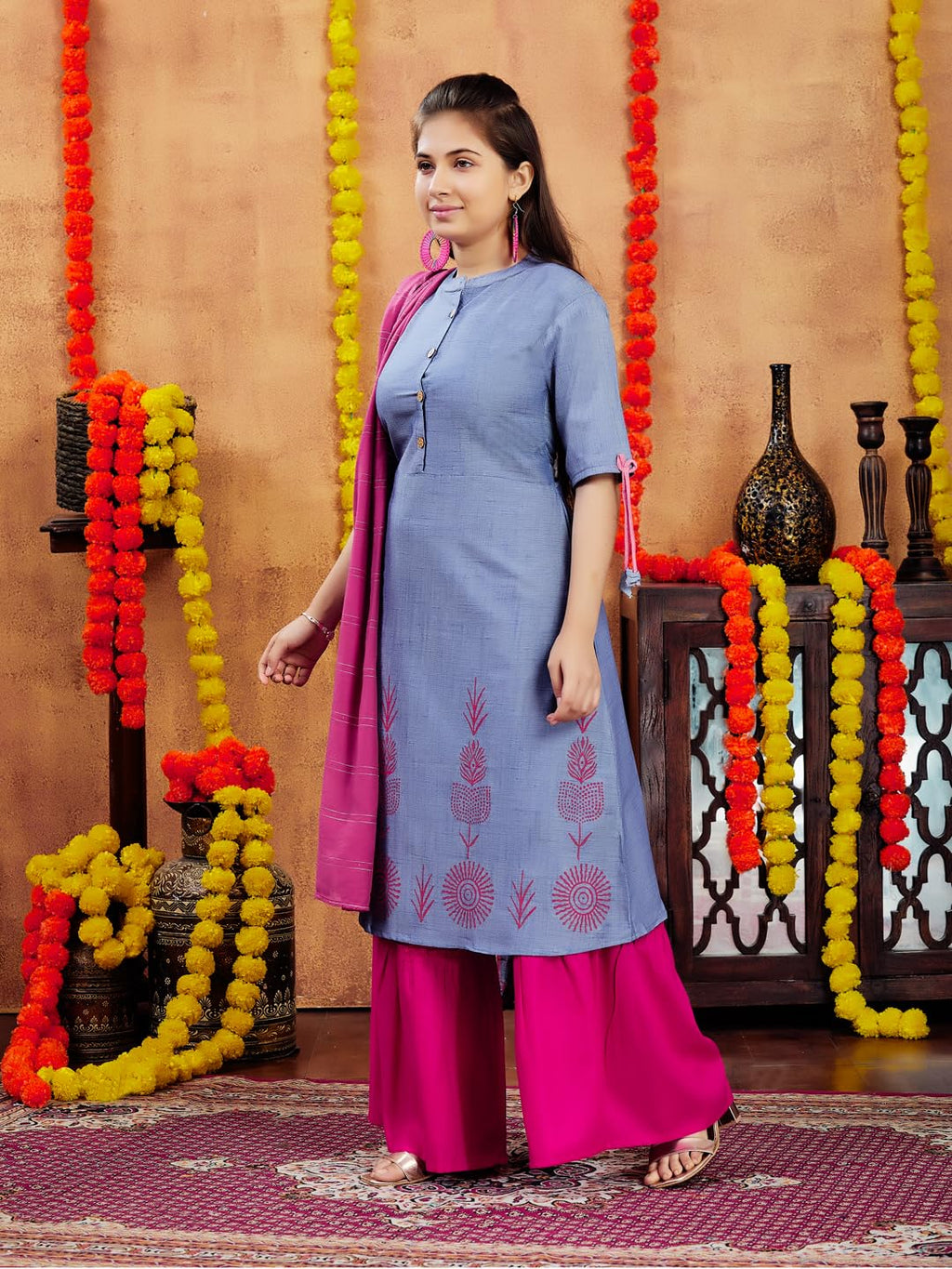 Aarika Girls Cotton Regular Tunic Shirt (KURTI-K-42_Blue_14 Years-15 Years)