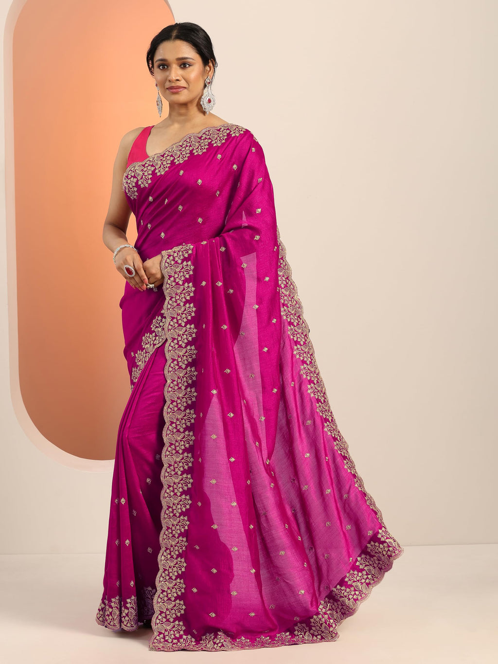 Libas Womens Embroidered Silk Blend Saree With Blouse Piece