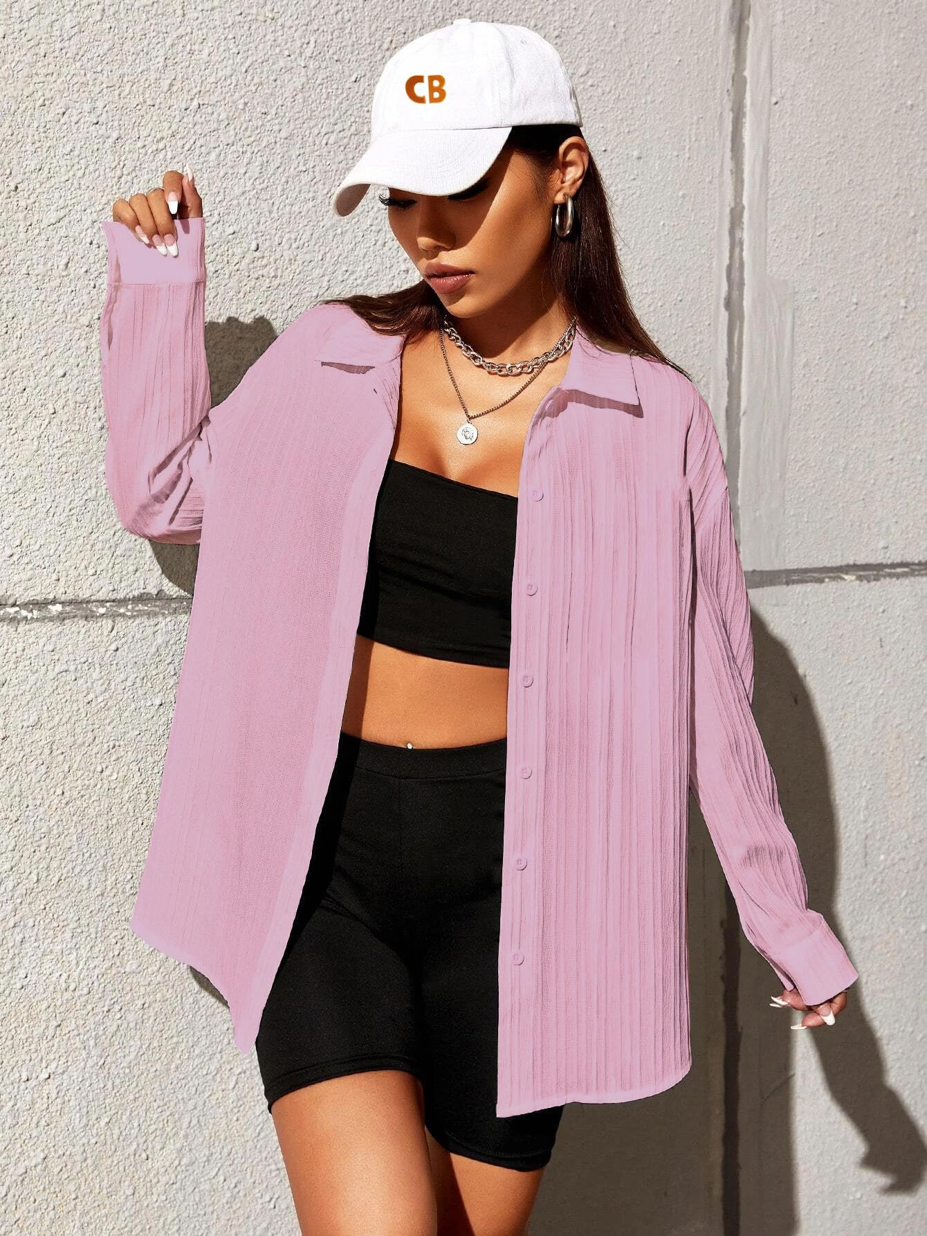 CB-COLEBROOK Oversized Textured Beach Summer Shirt for Women | Shirt for Women Stylish Western | Women Long Shirt Top | Women Ca