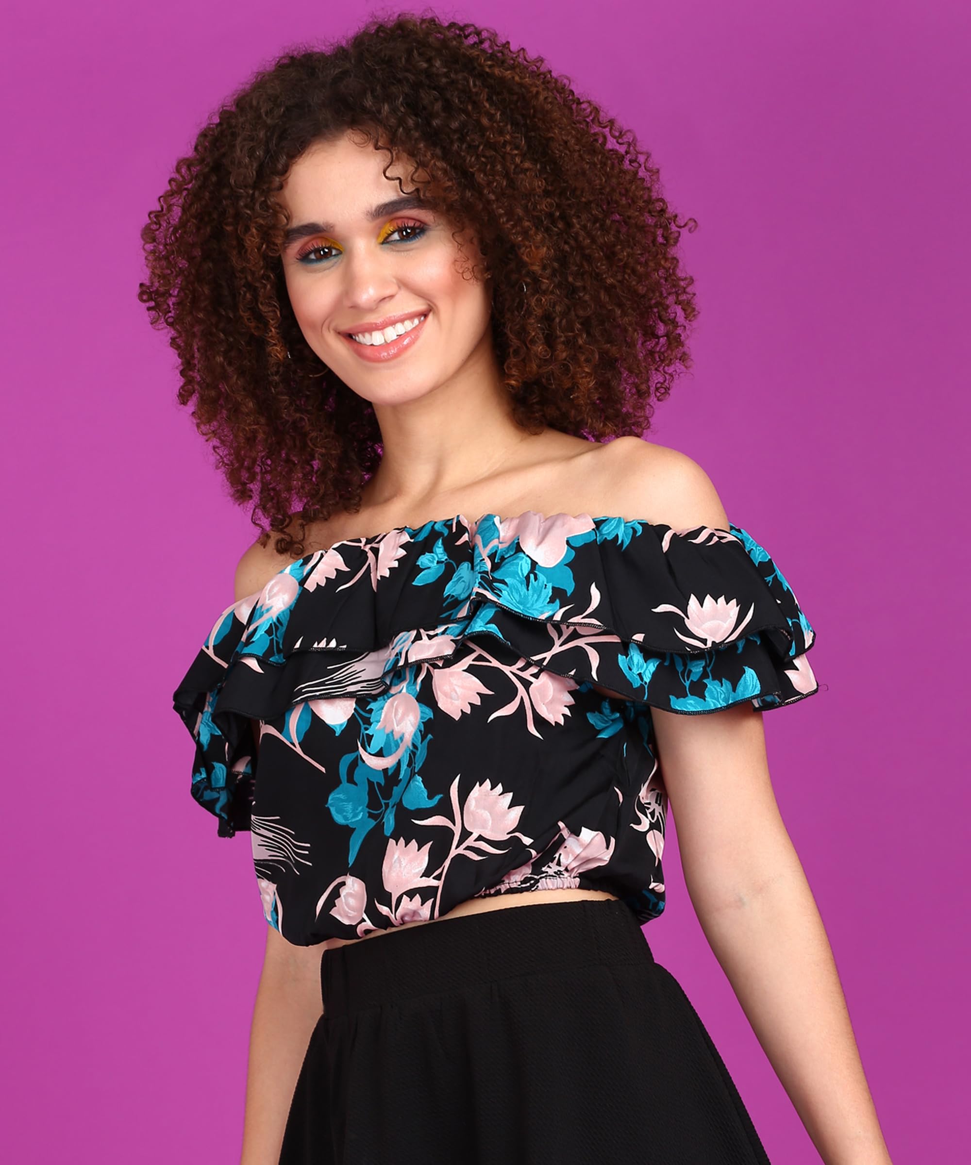POPWINGS Casual Off-Shoulder Crop Top for Women| Printed Crop Top for Women | Off-Shoulder Crop Top for Women Stylish | Women To