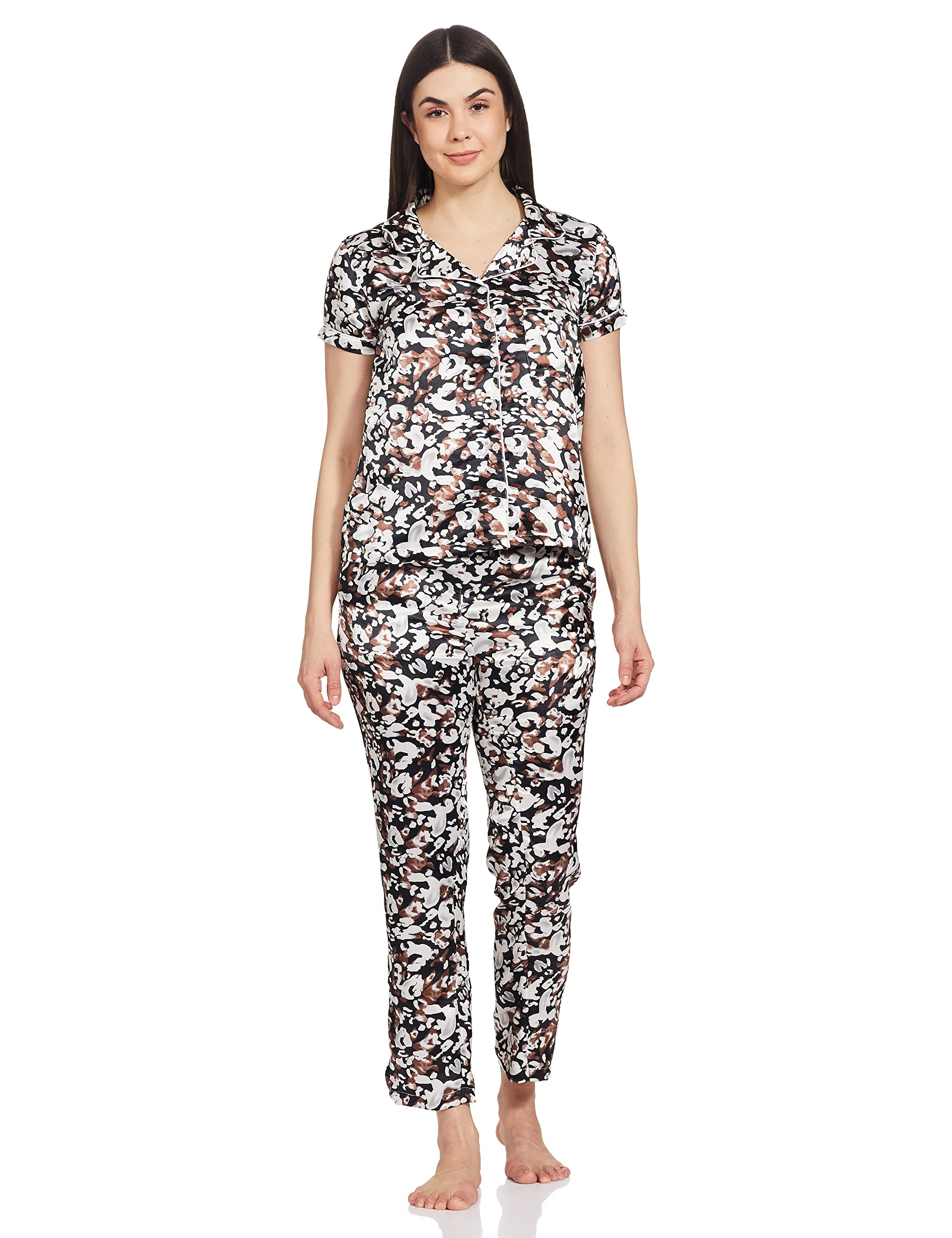 Clovia WomenS Satin Casual Regular Pajama Set (Ns0597F133Xl_Black_3Xl)