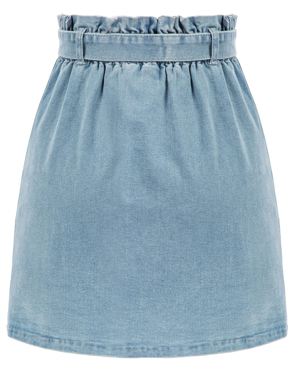 KANCY KOLE Women Mini Denim Skirt Cute Pleated Jean Skirts Juniors Short Ruffle Paper Bag Skirt Light Blue L