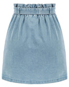 KANCY KOLE Women Mini Denim Skirt Cute Pleated Jean Skirts Juniors Short Ruffle Paper Bag Skirt Light Blue L
