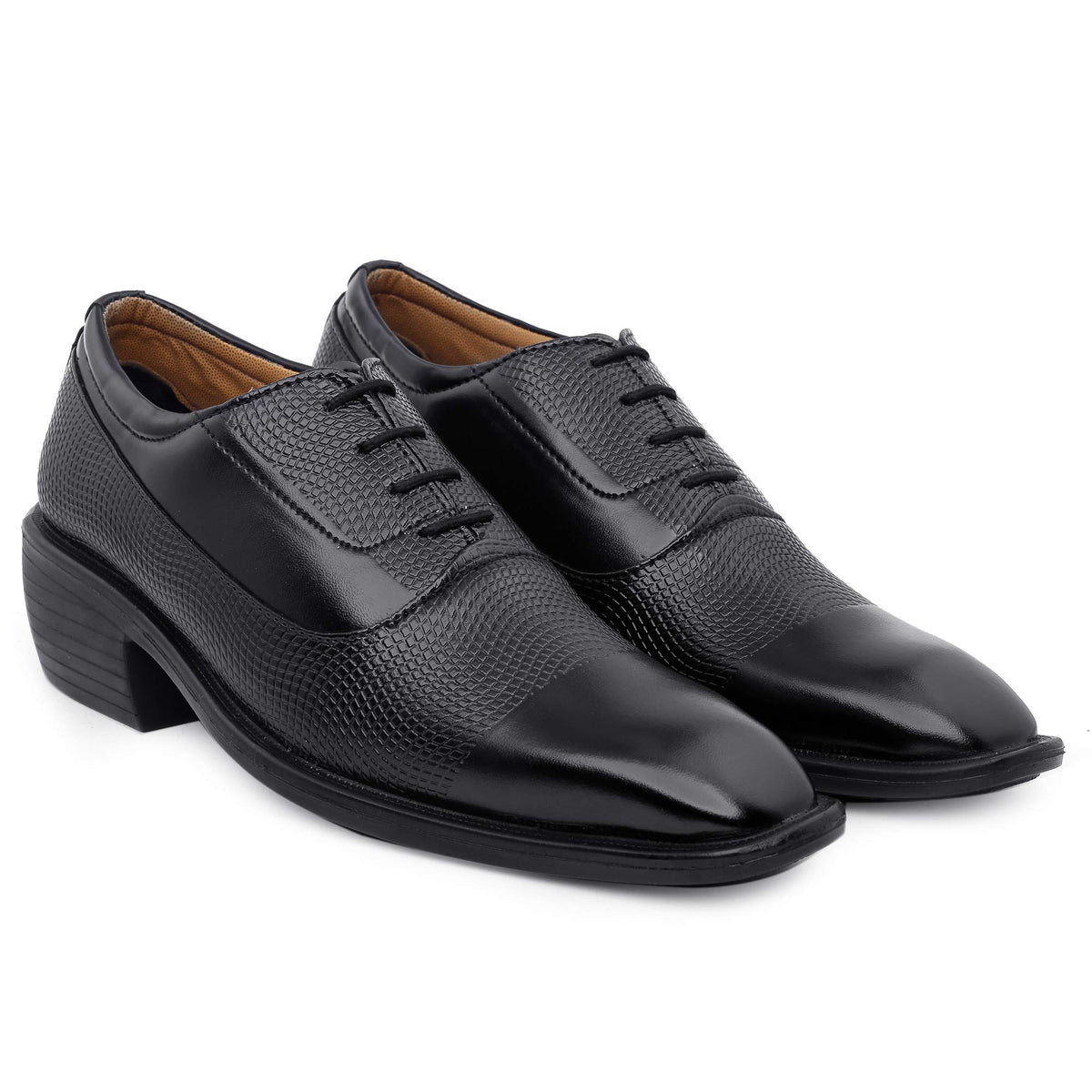 YUVRATO BAXI Mens 2 Inch Heel Height Increasing/Elevator Stylish Black Formal Derby Shoes with Synthetic Material and Pu Sole. 7