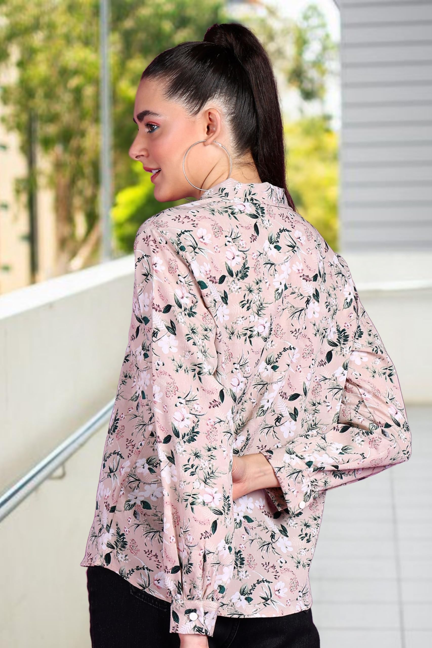 POPWINGS Printed Full-Sleeves Regular-Fit Polyester Printed Shirt for Women Stylish Western Casual Wear