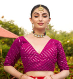 Pujia Mills Womens Fancy Readymade Georgette Half Sleeve Sequins Saree Blouse