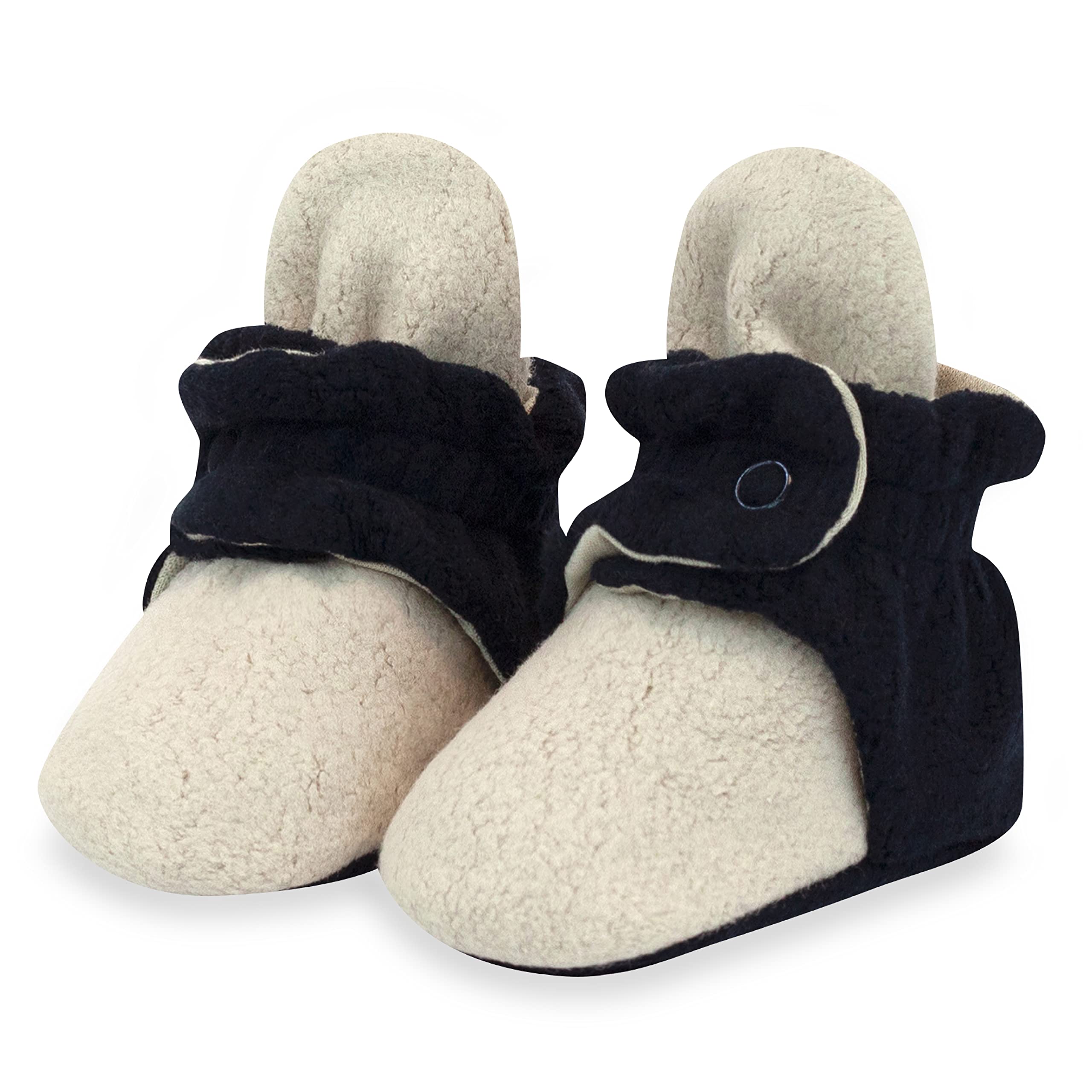 Zutano Unisex Fleece Baby Booties with Organic Cotton Lining, Newborn Essentials, Khaki/Black, 6 Months