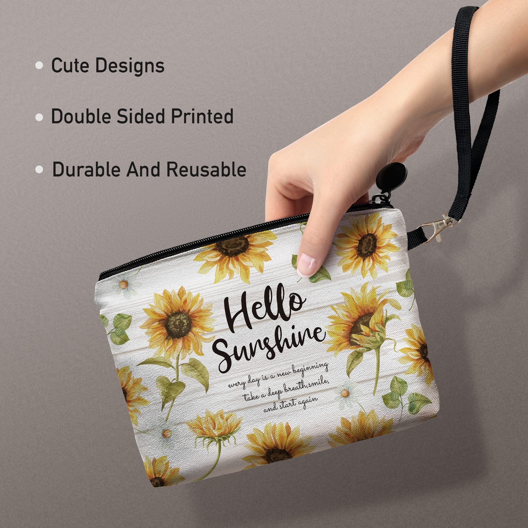 Hglian Sunflower Travel Makeup Bag Inspirational Cosmetic Toiletry Bags Cute Zipper Wristlet Pouch for Purse Travel Accessories