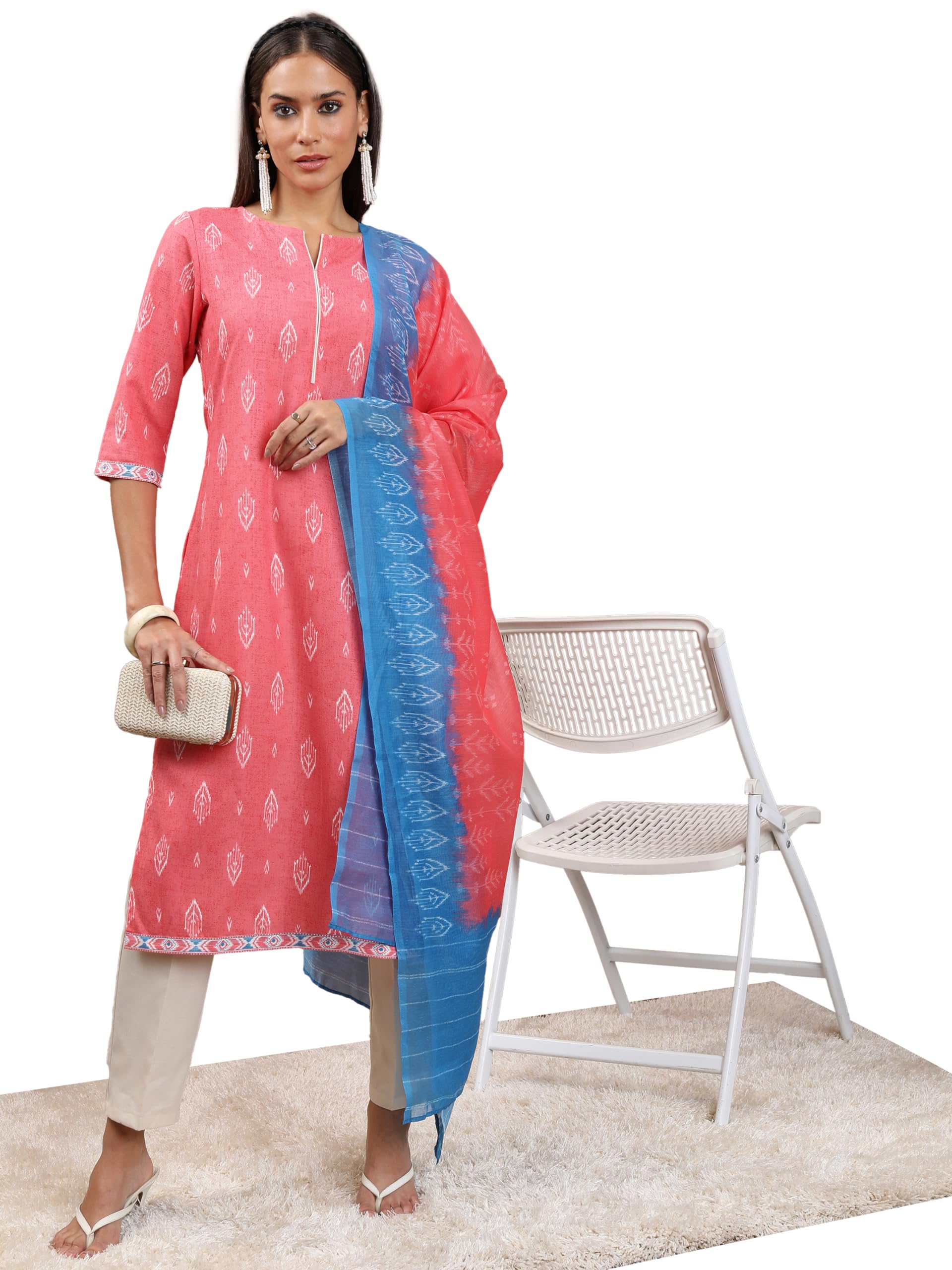 Ketch Womens Threeforth Sleeve Regular Fit Ethnic Set Khk3001077 Red Xl