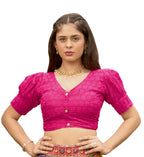 Pujia Mills WomenS Milan Silk Embroidered With Sequins Patch Work Half Sleeve Blouse (Gayatri) (Baby Pink, 42)