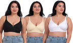 Fabme WomenS Cotton Wire Free Casual Nursing Bra (Pack Of 3) (Po3-Br_243_Skin, White, Black