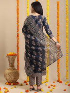 ANNI DESIGNER Womens Rayon Blend Straight Printed Kurta with Pant & Dupatta (Alaya Navy BLUE-VKS01_XXL_Navy Blue_XX-Large)