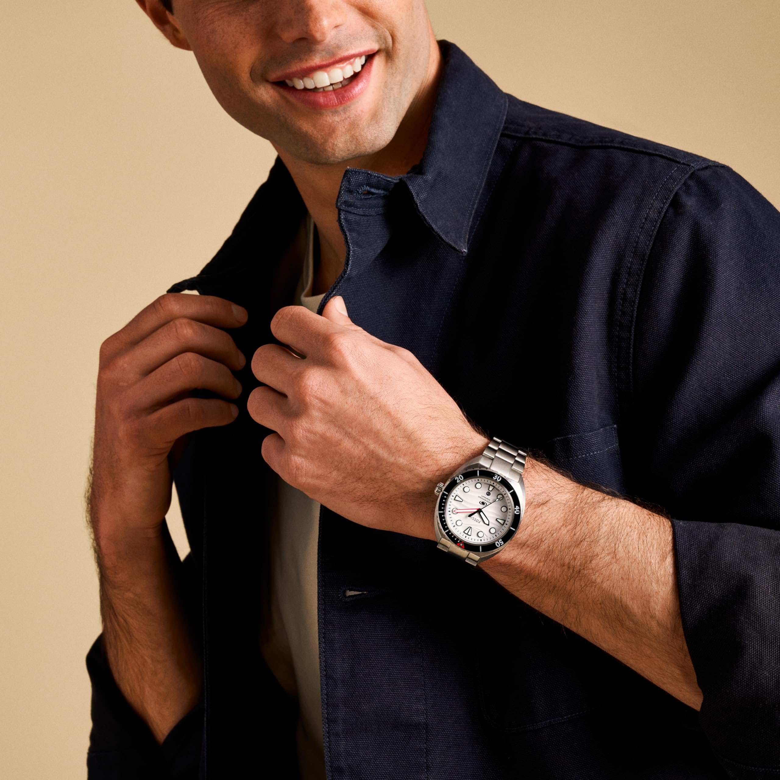 Fossil Men's Breaker Quartz Stainless Steel Three-Hand Watch, Color: Silver (Model: FS6063)