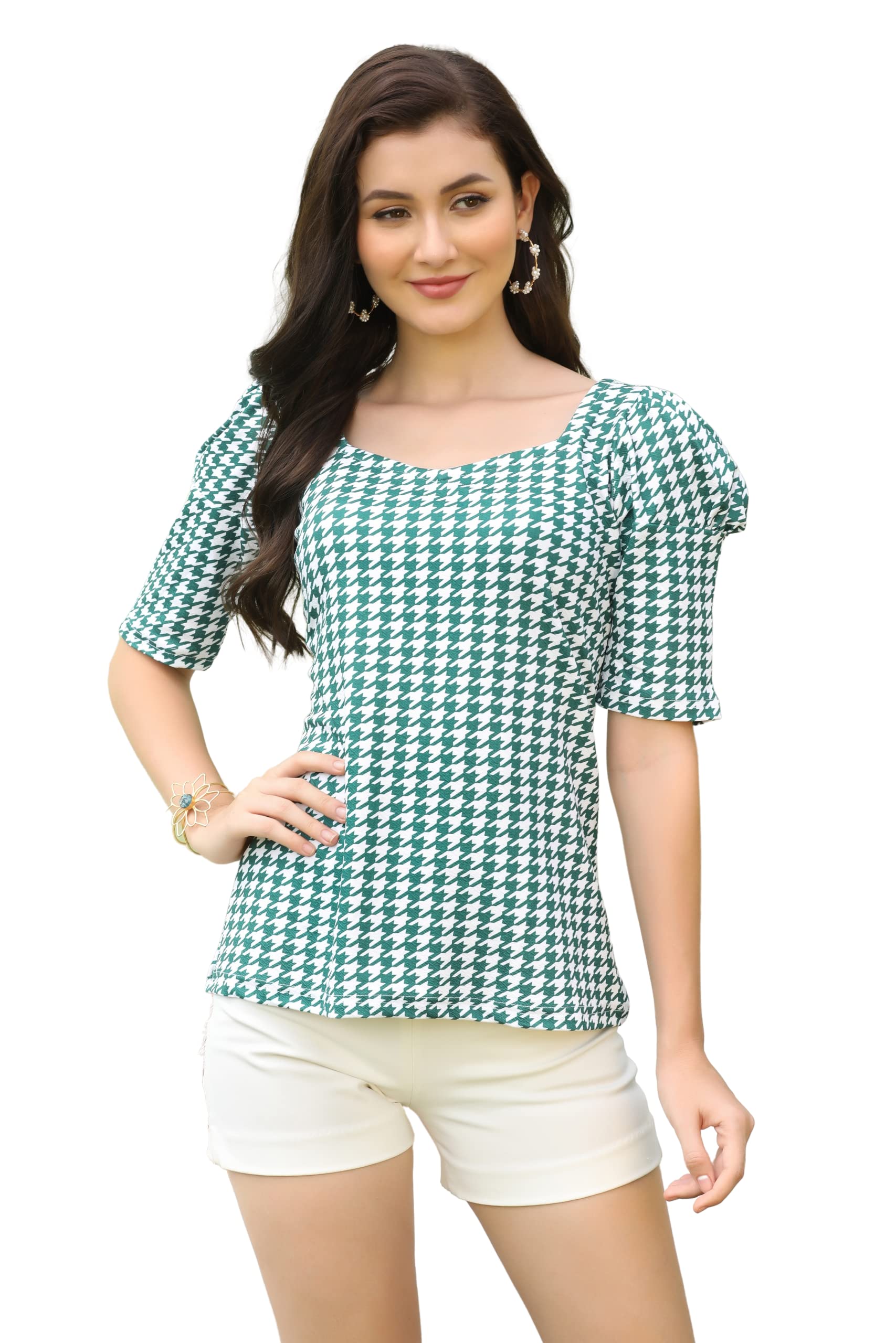 OM SAI LATEST CREATION Women Printed Slub Rayon Top with Half Sleeves for Office Wear, Casual Wear,Top for Women/Girls Top (Medi