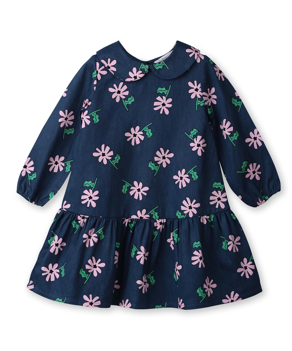 Frill collar floral dress NAVY