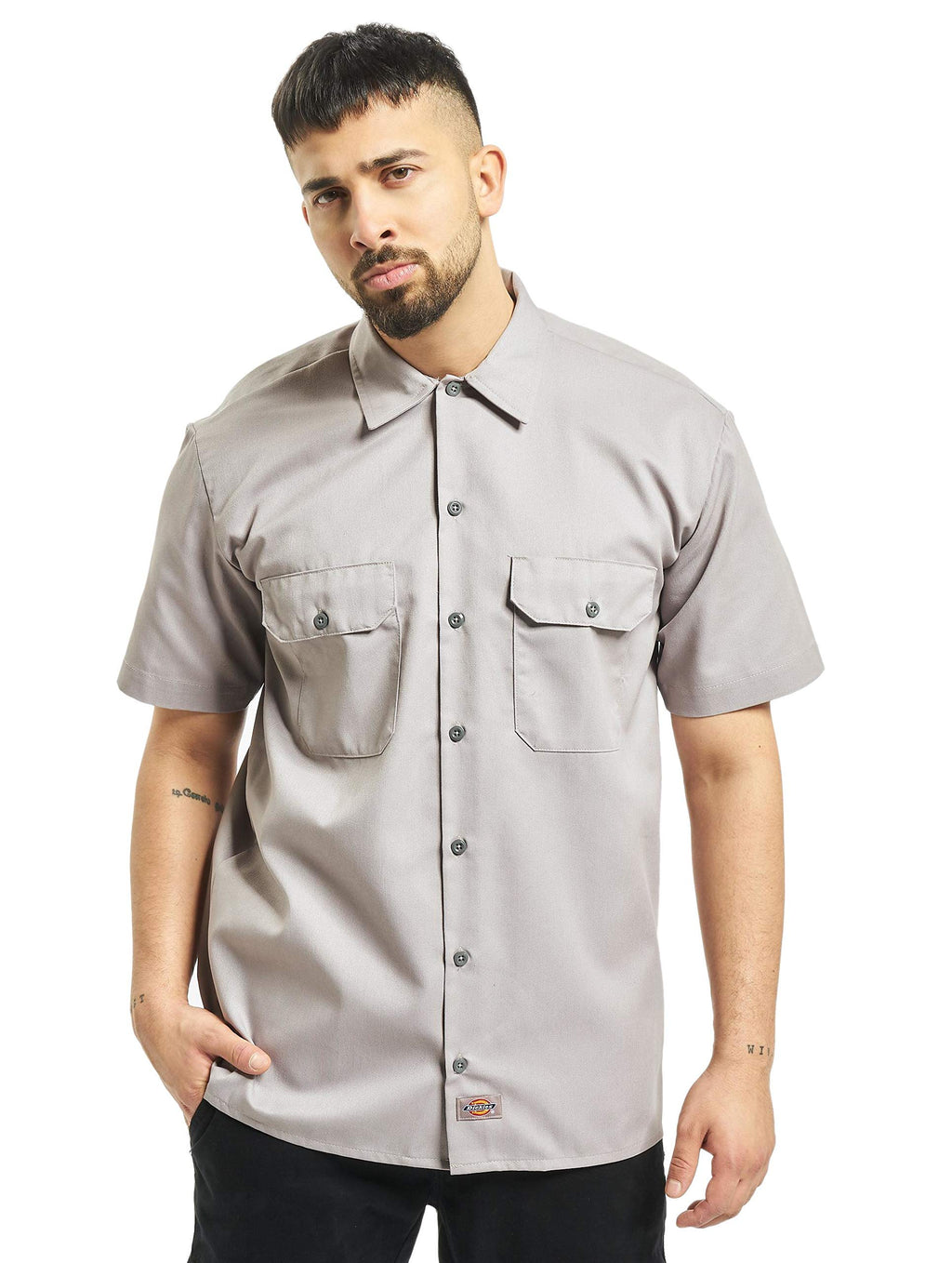 Dickies Mens Short-Sleeve Work Shirt, Silver gray, Small