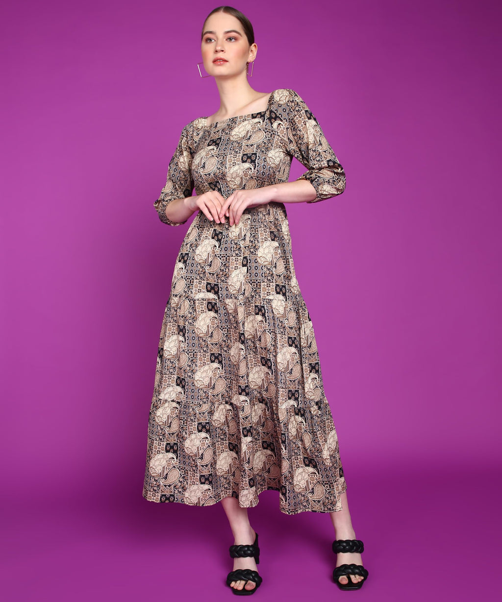 Popwings Women Casual Black Paisely Print Long Maxi Dress Dress | Stylish Dress | Trendy Dress