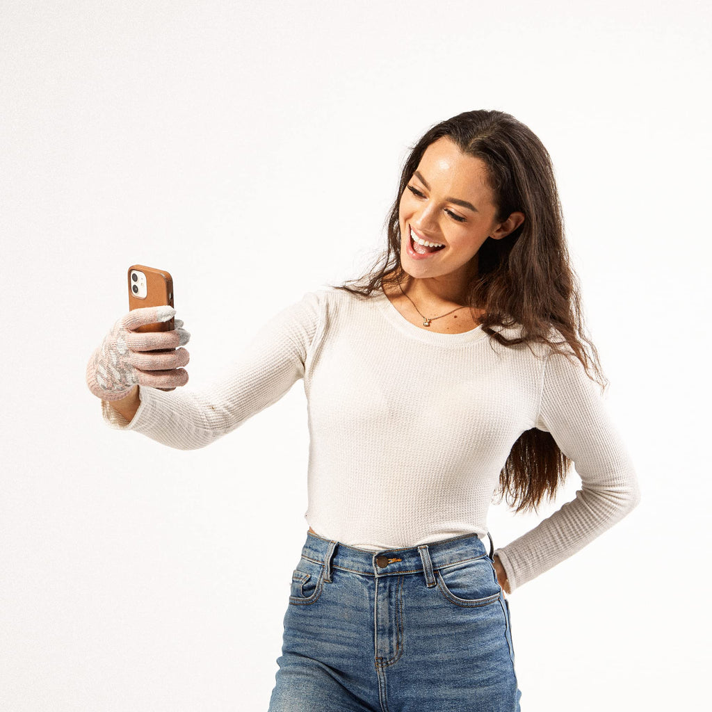 SPARKLE LEOPARD TEXTING KNIT GOVES - PINK