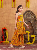 Aarika Girls Ethnic Wear Yellow Colour Printed Mirror Lace Polyester Kurti Sharara Set (10-15 Years)