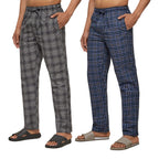 XYXX Mens Super Combed Cotton Checkered Checkmate Pyjamas [Pack of 2] Elasticated Waist, Drawstring | Loungewear for Men in Blu