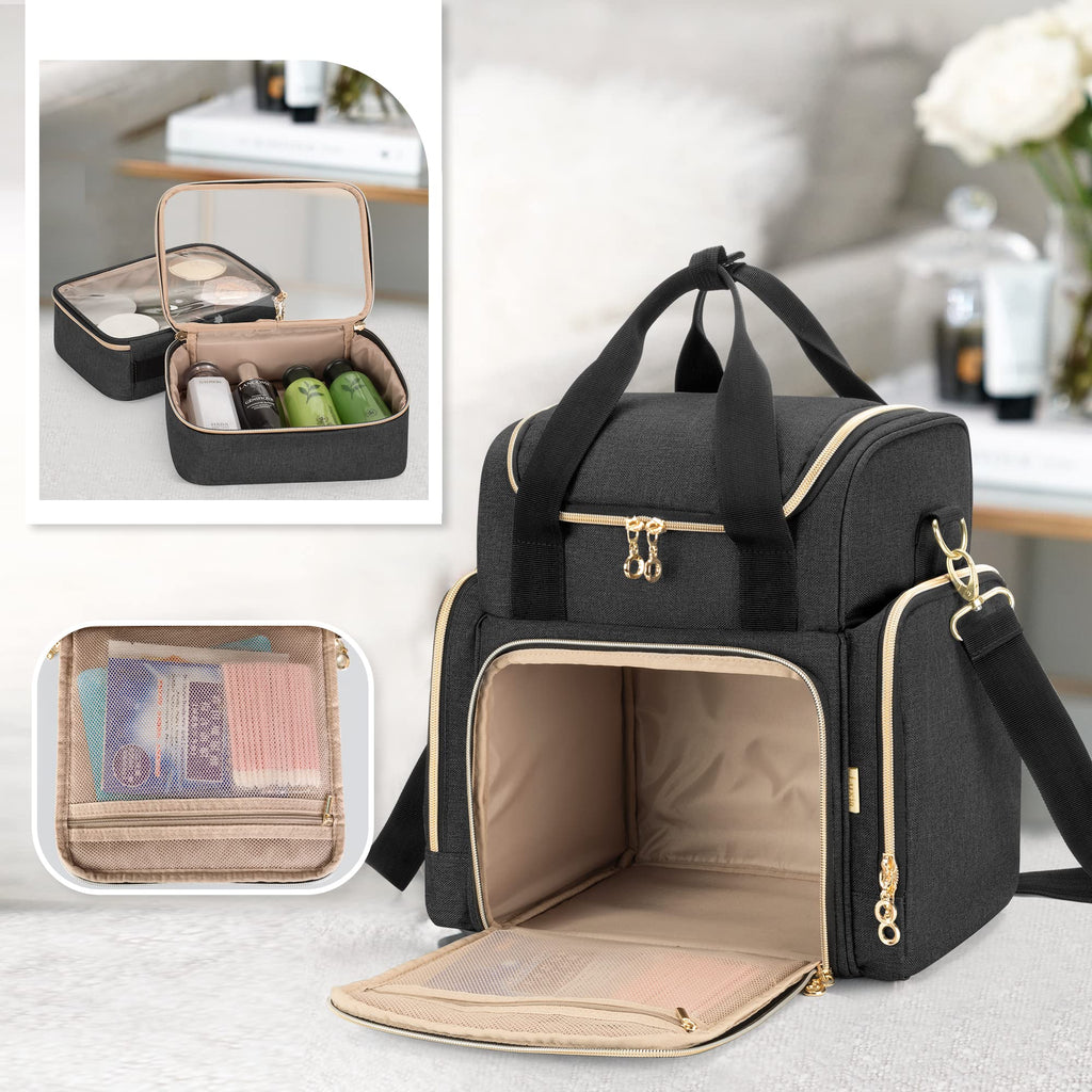 LUXJA Travel Makeup Bag with 2 Removable Cases, Cosmetic Bag with Multiple Storage Sections (Patent Pending)
