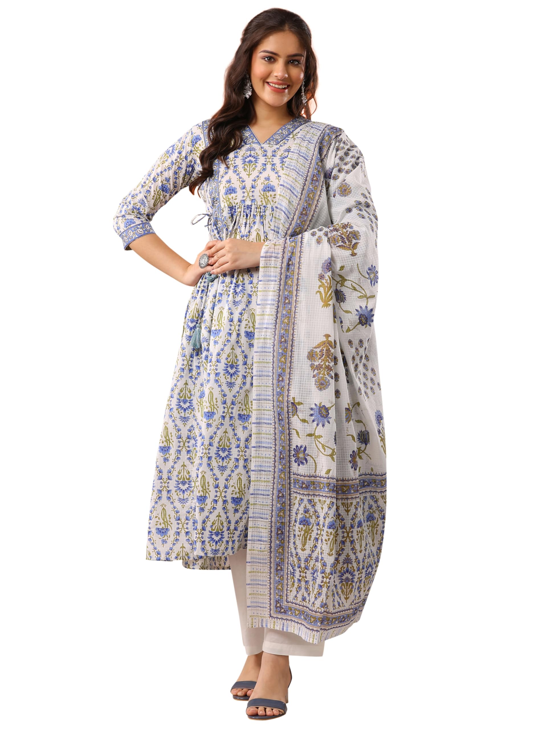 Libas Printed Silk Blend Flared Kurta Set For Women (99677M)
