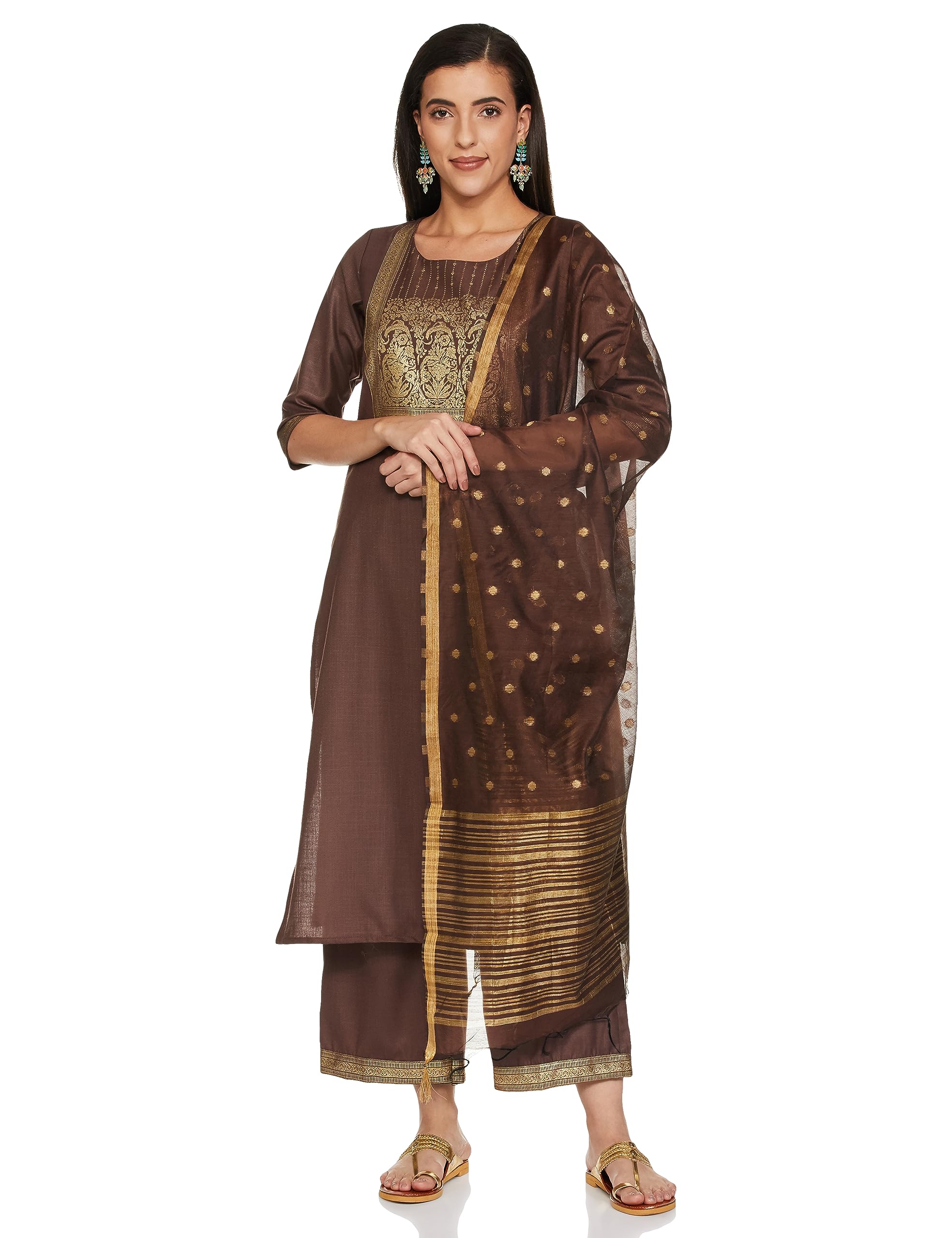 Ketch Womens Polyester Kurta And Palazzo Set (Khk3000094_Taupe, Small)