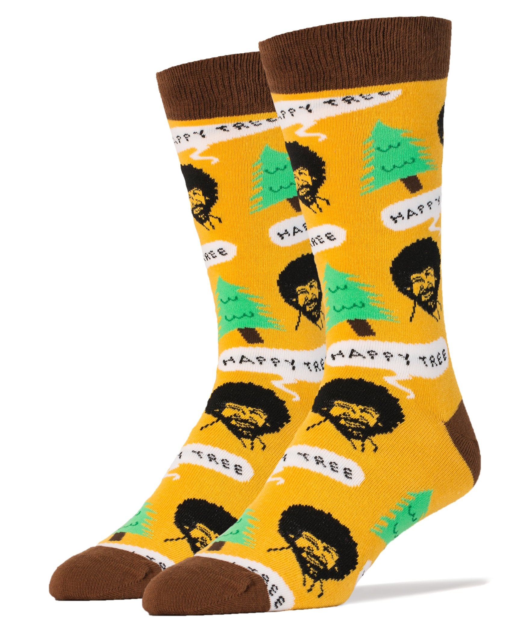Oooh Yeah Men's Luxury Combed Cotton Crew Socks Bob Ross Happy Tree,Large