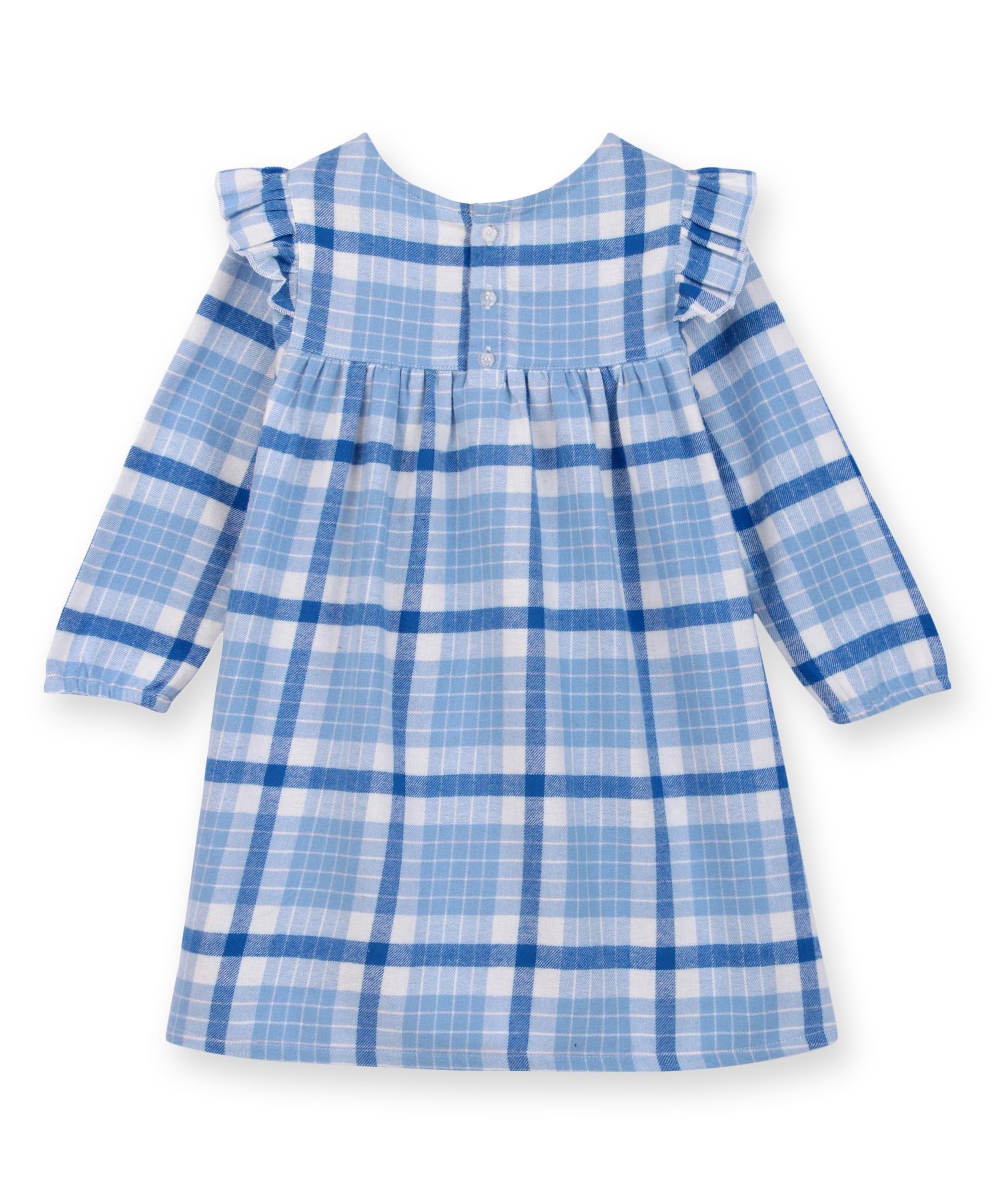Beebay Kids Girls Shoulder Frill Check Dress Blue