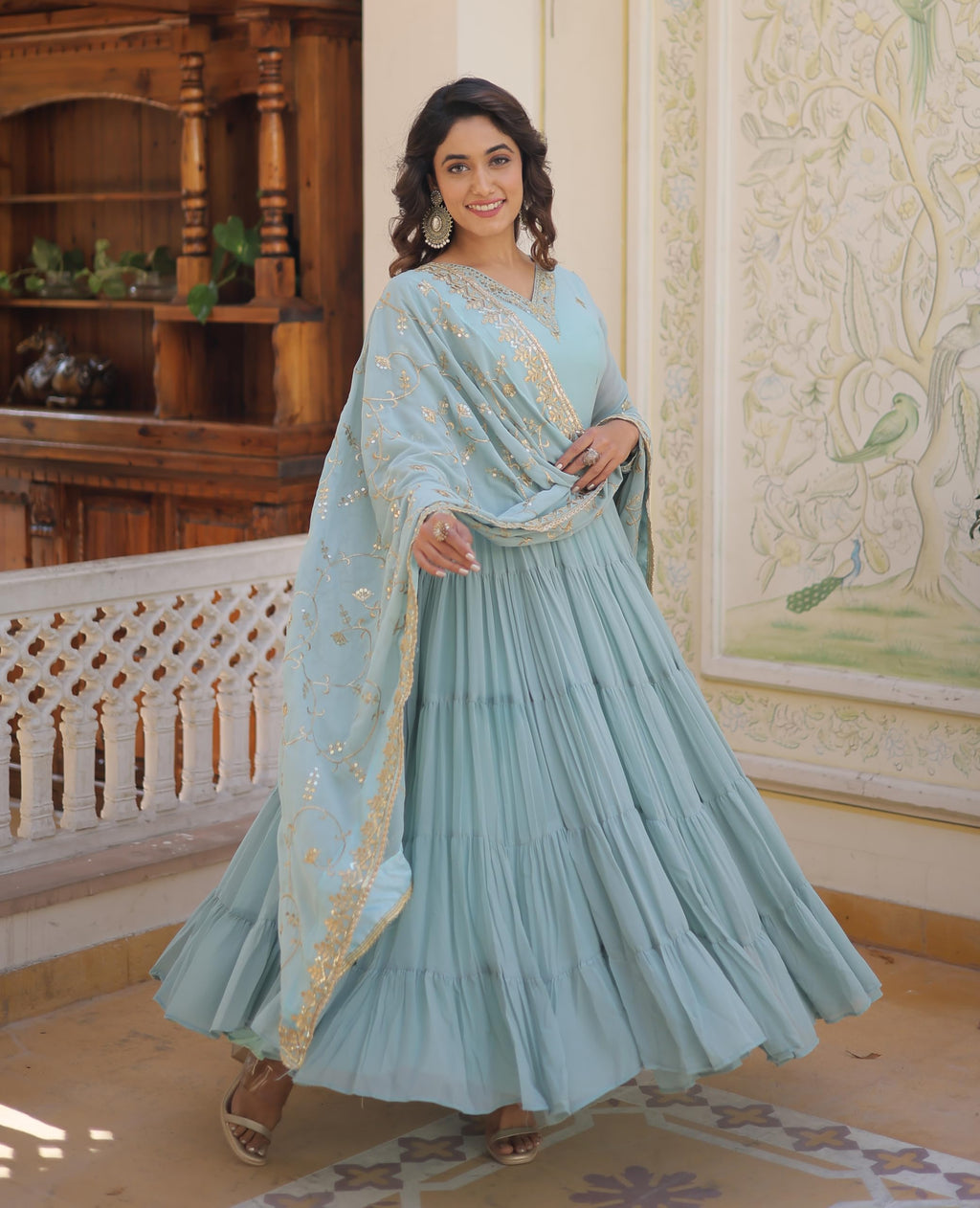 Fashion Basket Womens Georgette Anarkali kurta set & Duptta For Women