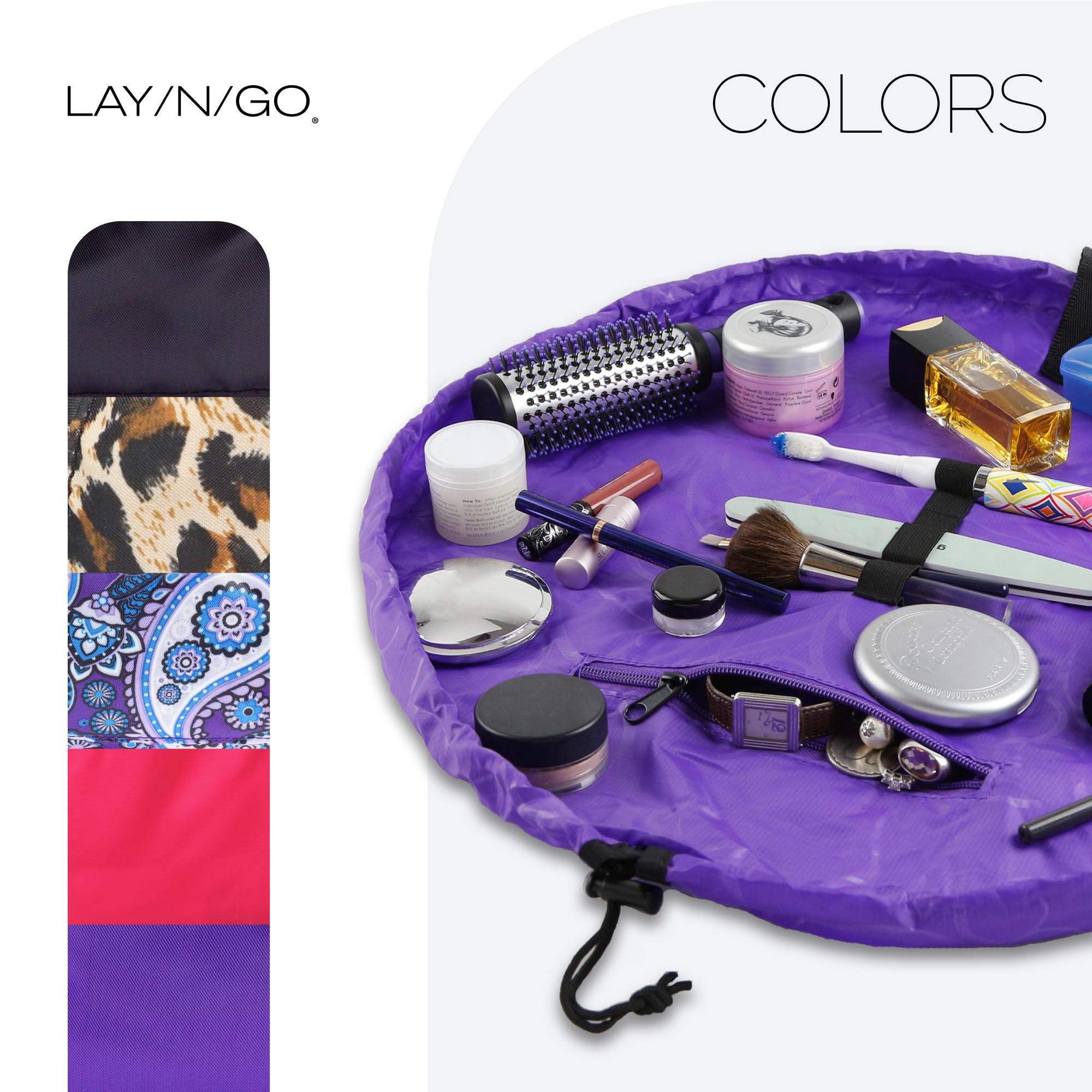 Lay-n-Go Cosmo Deluxe Drawstring Cosmetic Pouch & Makeup Bag Organizer, Toiletry Bag for Travel, Gifts, and Daily Use, 22 inch