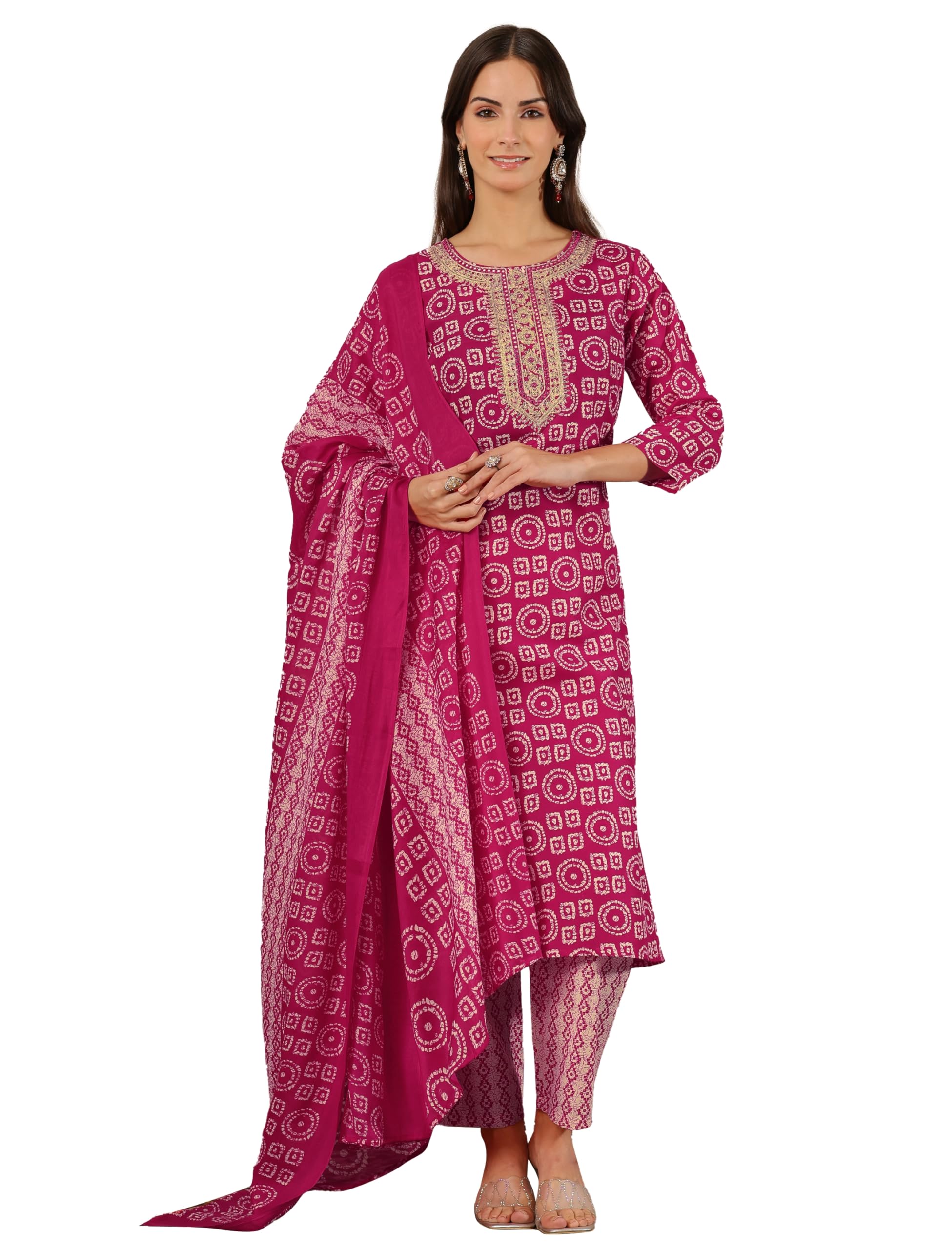 Libas Bandhani inspired print cotton blend Straight Kurta Set for Women (95045S)