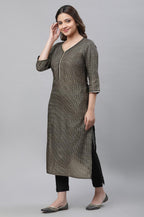 Aurelia Black Geometric Printed Printed Cotton Straight Long Kurta For Women