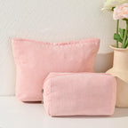 SOIDRAM 2 Pieces Makeup Bag Large Corduroy Cosmetic Bag Capacity Canvas Mix Travel Toiletry Bag Organizer Cute Makeup Brushes Ae