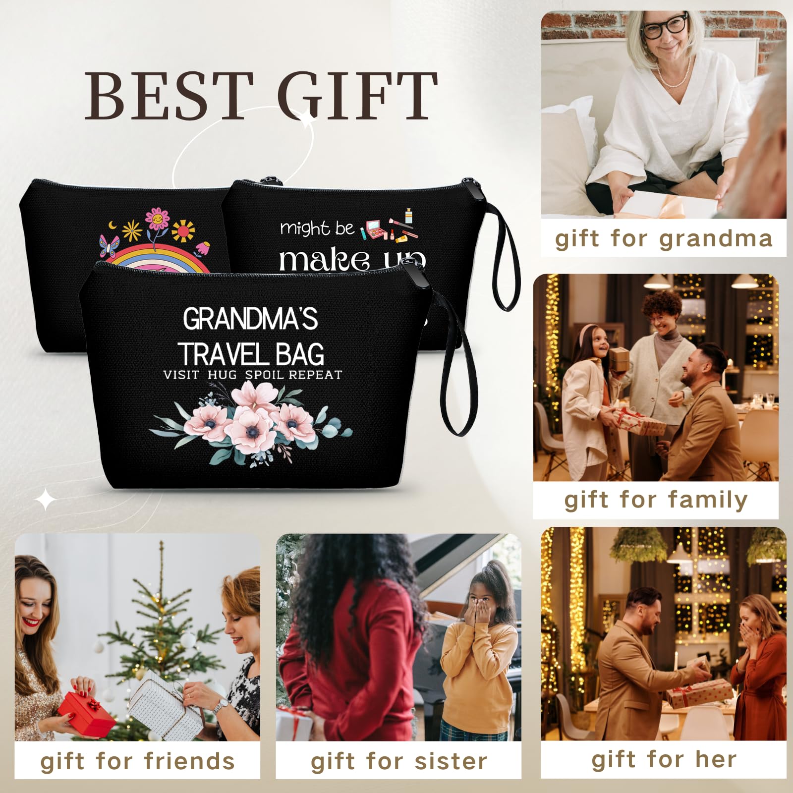 SEAMOON Grandma Gifts, Gifts for Grandma, Inspirational Gifts for Women, Black Grandma Travel Makeup Bag, Gifts for Grandma Birt