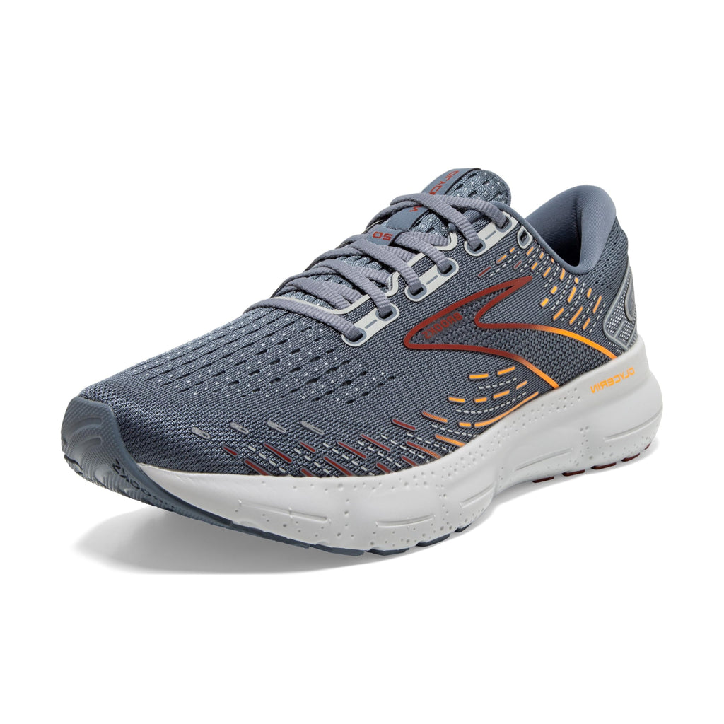 Brooks Men's Glycerin 20 Neutral Running Shoe - Grey/Chili Oil/Orange - 12 Medium