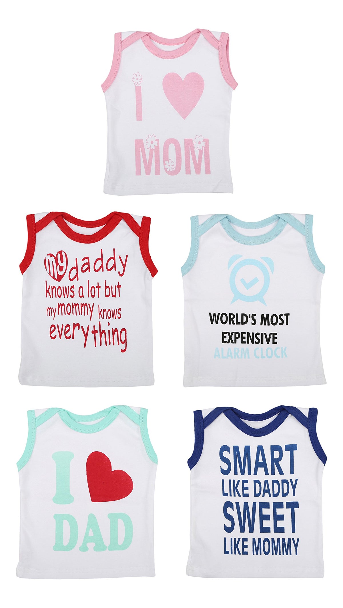 FARETO Babies Cotton TShirt (DiMom&DadWhiteCut03 Months, MultiColoured, 03 Months, Set of 5) 0-3