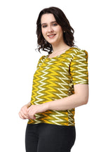 POPWINGS Casual Printed Puff Sleeves Round Neck Top for Women || Stylish Latest Summer Tops for Women || Hip-Length Women Top