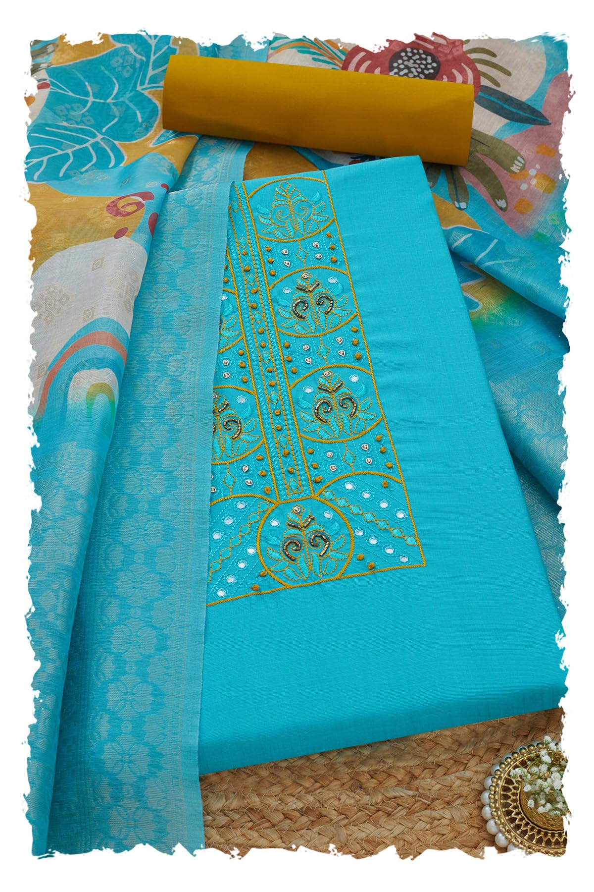 Soch Women Art Silk Embroidered Unstitch Dress Material with Thread Work
