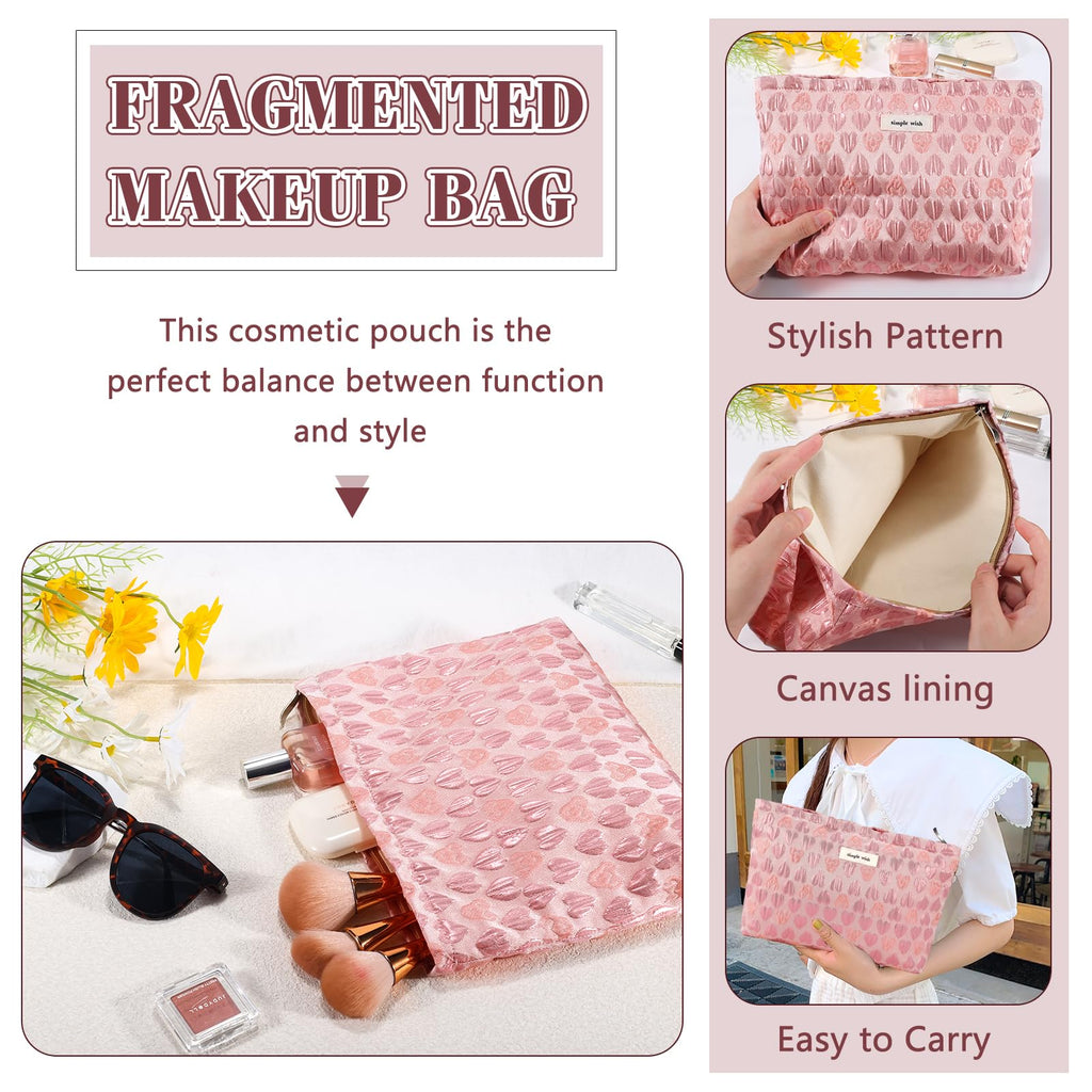 ZLFSRQ Heart Makeup Bag Travel Cute Cosmetic Bags for Women Large Makeup Pouch Zipper Cosmetic Pouch for Purse Aesthetic Embroid