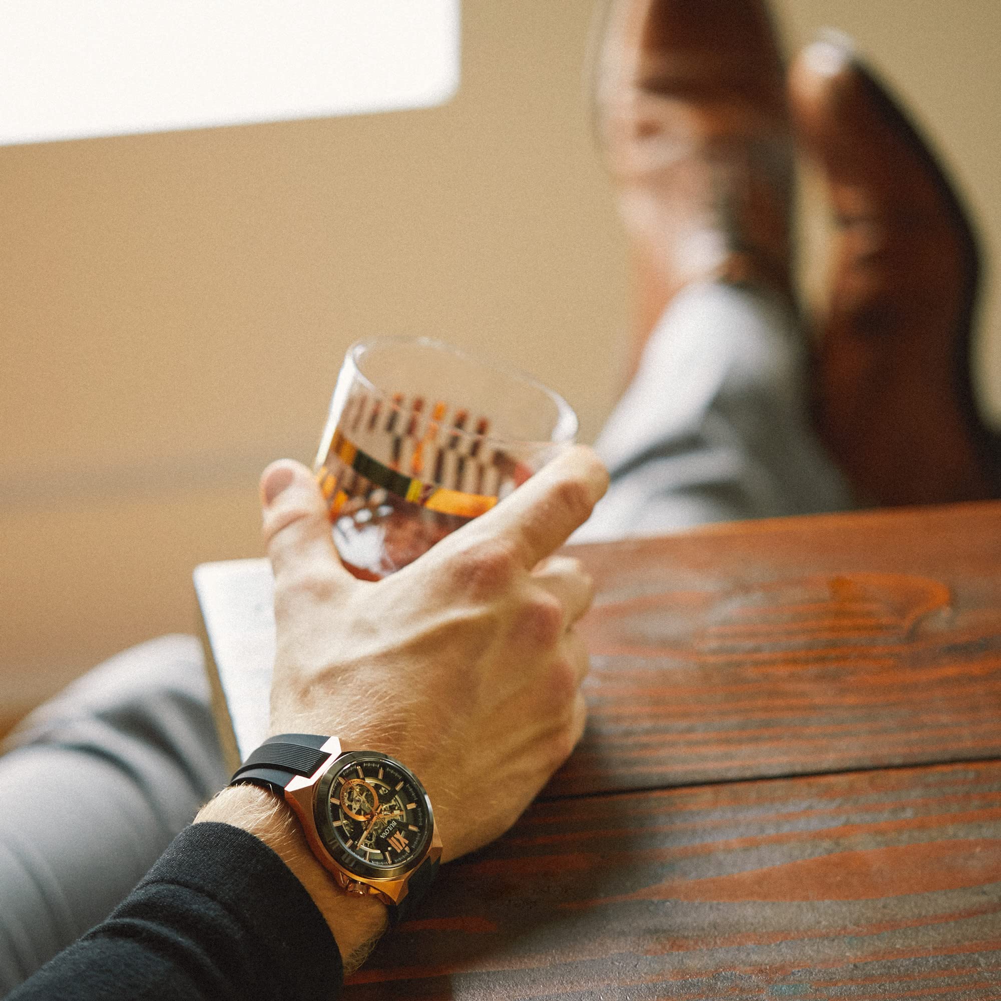 Bulova Men's Classic Maquina Rose Gold Stainless Steel 3-Hand Automatic Watch with Black Silicone Strap, Skeleton Dial Style: 98