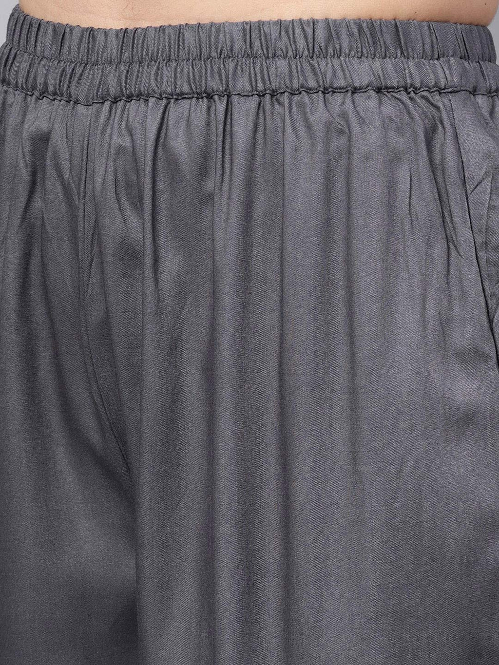 Idalia Rayon Solid A-Line Grey Kurta Set For Women Stylish Boat Neck Design Kurta Set With Palazzo Pant Set For Wedding & Festiv