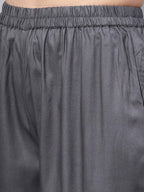 Idalia Rayon Solid A-Line Grey Kurta Set For Women Stylish Boat Neck Design Kurta Set With Palazzo Pant Set For Wedding & Festiv